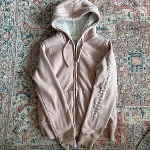Vintage Y2K 200s Abercrombie and fitch fur lines zip up baby pink hoodie